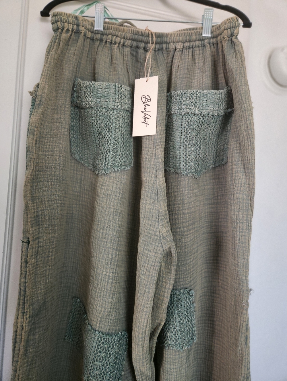 Blue Velvet Olive Patchwork Drawstring Pants - Picture 2 of 11